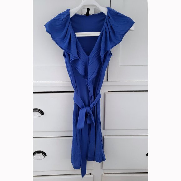 BCBGMaxAzria Blue Rayon Tie Waist Dress - Picture 2 of 6